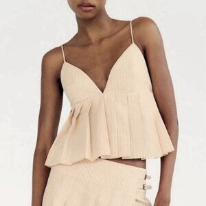 Zara Women’s Cotton Pleated Spaghetti Strap Crop Top Beige/Pink Size XXL - NWT